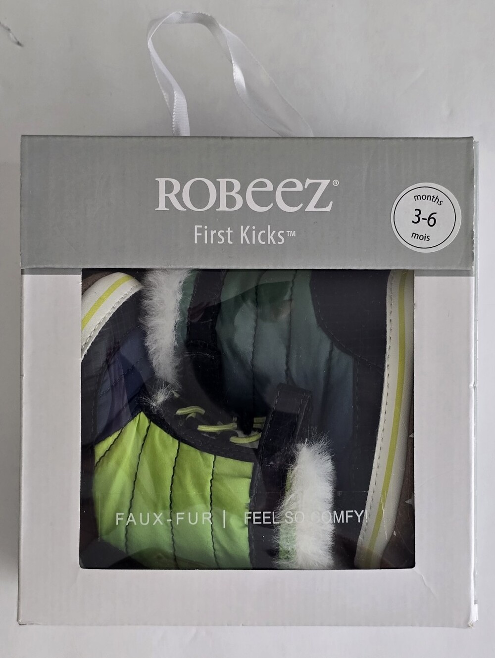 Robeez Quilted Lime Green and Black Faux-Fur Baby Booties